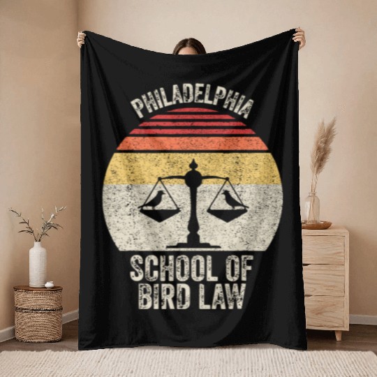 Vintage Retro Philadelphia School Of Bird Law Funn Throw Blankets