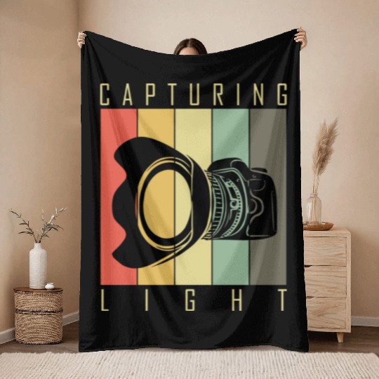 Funny Camera photography quote gift Throw Blankets