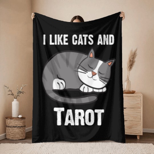 I Like Cats And Tarot - Gift For Cat Lovers Throw Blankets