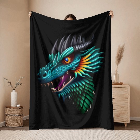 Green dragon Throw Blankets