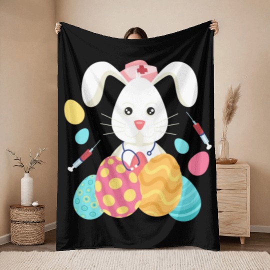 Easter Medical Bunny Eggs Nursing Rabbit Throw Blankets