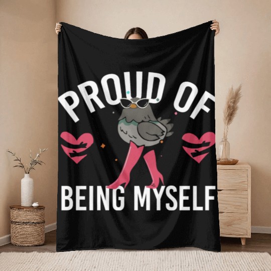 Proud Of Being Myself Bird Girl Throw Blankets