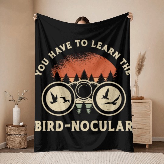 Bird Watching The Bird Nocular Retro Bird Watcher Throw Blankets