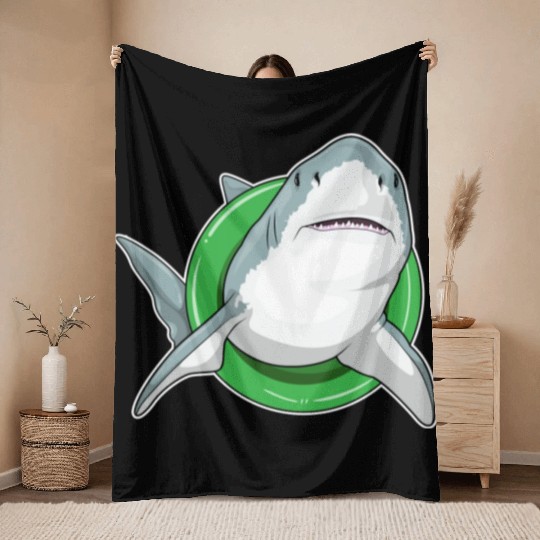 Shark Swimming Lifebuoy Throw Blankets