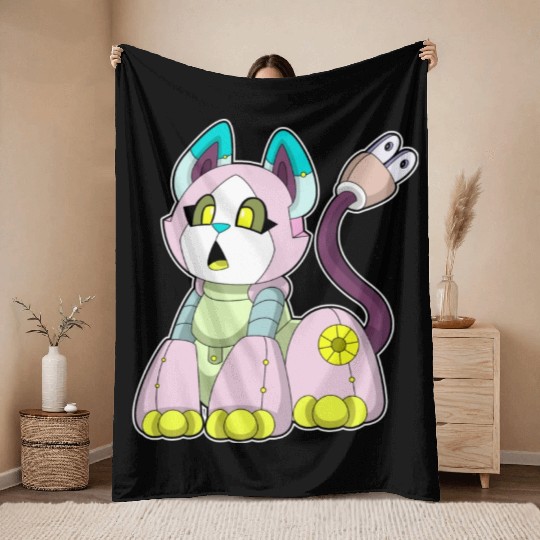 Cat As Robot Throw Blankets