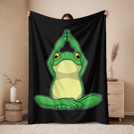 Frog At Yoga In Cross Legged Throw Blankets
