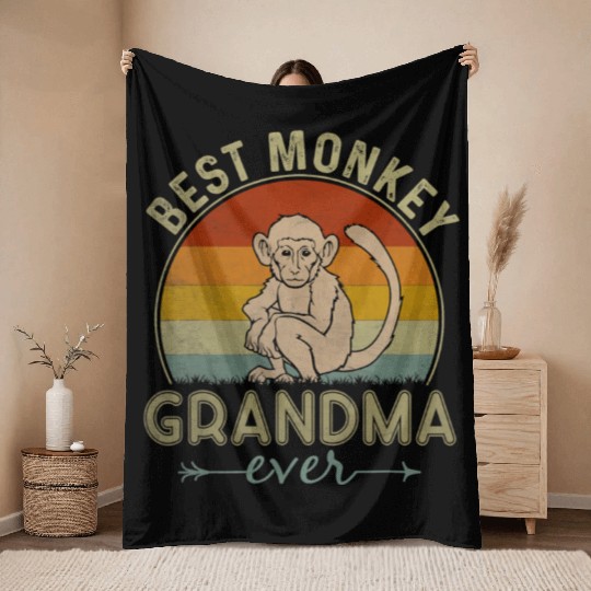 Best Monkey Grandma Ever Funny Mothers Day Throw Blankets