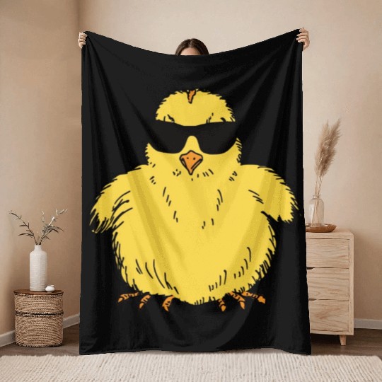 Easter Chick with Sunglasses Throw Blankets