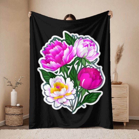 Peony Flower Art Throw Blankets