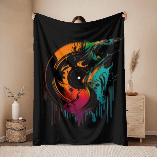 Coolest Retro Vinyl Melted Record Music Splash Art Throw Blankets