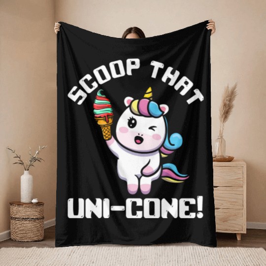 Rainbow Cute Unicorn Ice Cream Lover Mythical Throw Blankets
