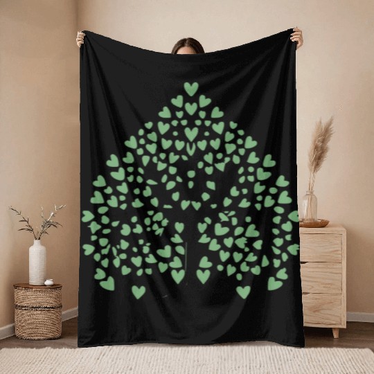 Tree of Life with Hearts Two Color Vector Throw Blankets