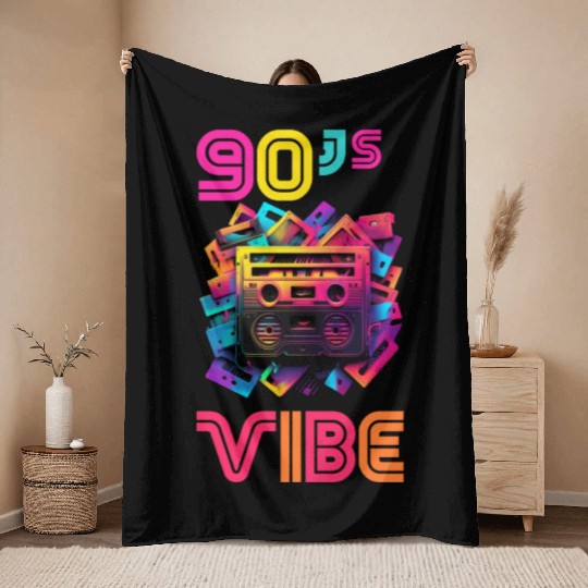 90s Vibe - I Love The 90s - Retro 90s Neon Throw Blankets