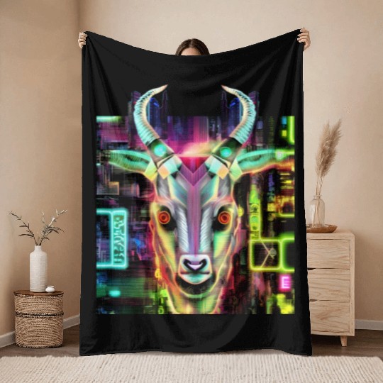 Neon Baphomet Throw Blankets