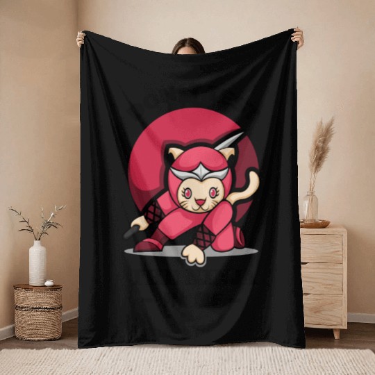 Karate Ninja Cat Kung Fu Throw Blankets
