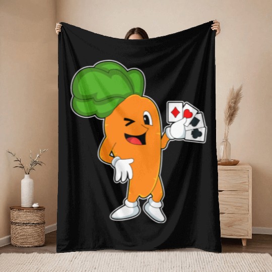 Carrot At Poker With Poker Cards Throw Blankets