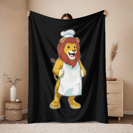 Lion As Cook With Chef Hat Cooking Apron Throw Blankets