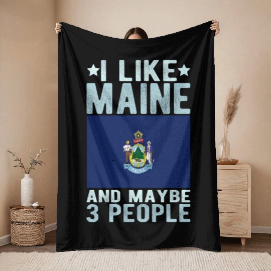 Maine Flag US State Throw Blankets