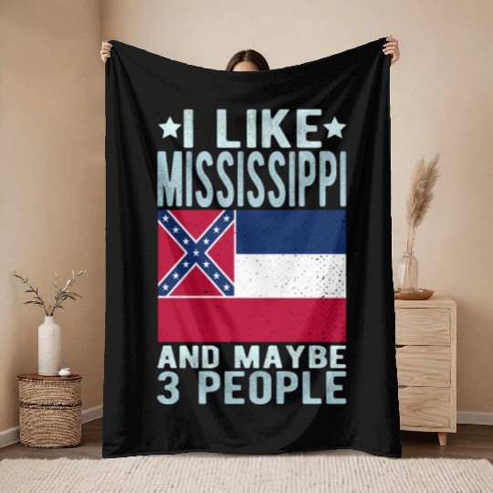 Mississippi Flag US State Throw Blankets