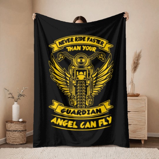 Never ride faster than your guardian angel can fly Throw Blankets