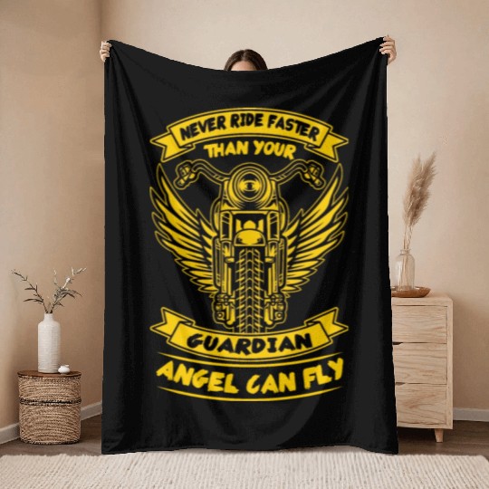 Never ride faster than your guardian angel can fly Throw Blankets
