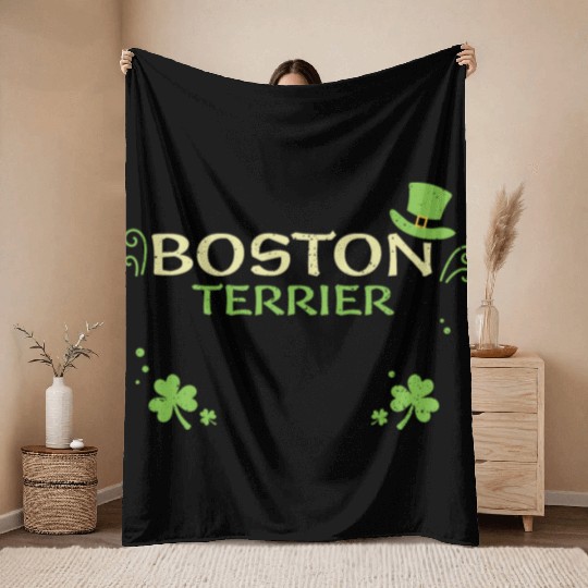 Boston Terrier - St. Patrick's Day Throw Blankets