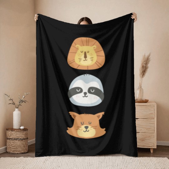 Lion, Sloth and Weasel Throw Blankets