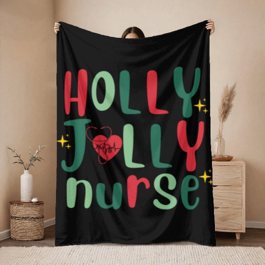 HOLLY JOLLY NURSE6 Throw Blankets
