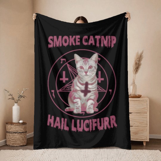 Smoke Catnip Hail Lucifurr Throw Blankets