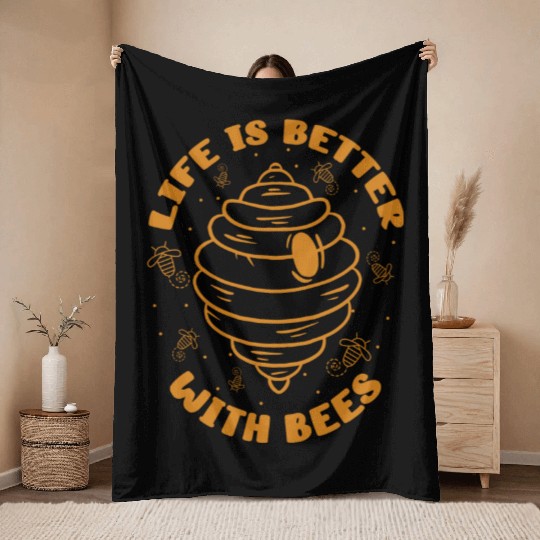 Beekeeper Bees Insects Flowers Bee Lover Plants Throw Blankets