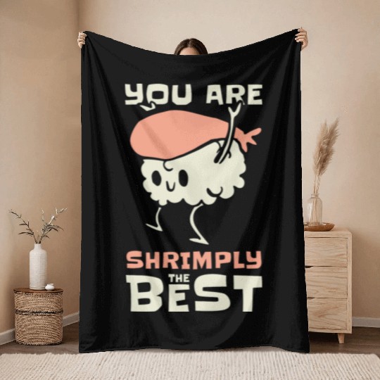 Asian Food Sushi Shrimp Food Sushi Lover Design Throw Blankets