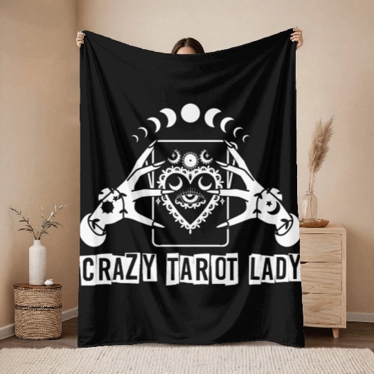 Divination Crazy Tarot Lady Crystal Ball Tarot Throw Blankets