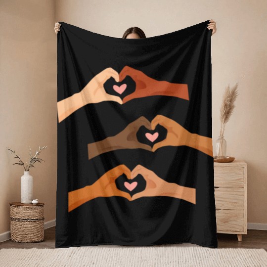 Watercolor Multi Hands Making Hearts Throw Blankets