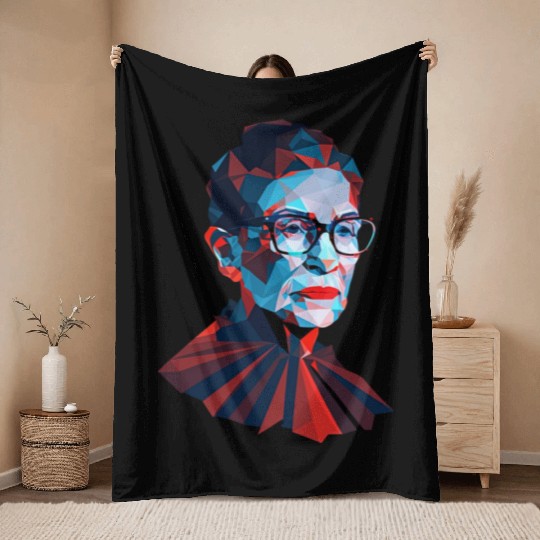 Ruth Bader Ginsburg low polygon design red blue Throw Blankets