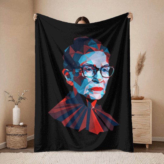 Ruth Bader Ginsburg low polygon design red blue Throw Blankets