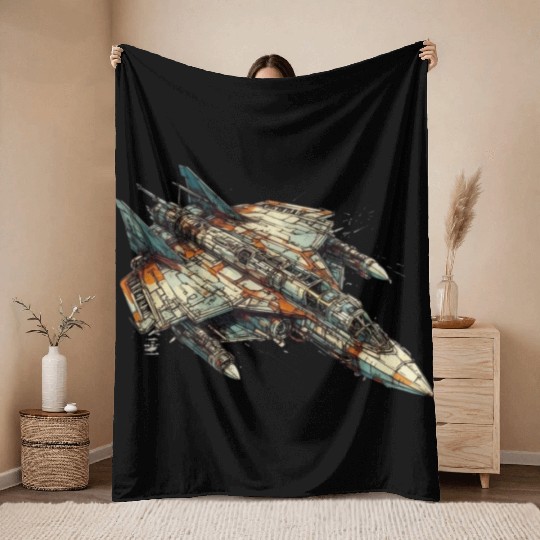Sci fi FIghter jet Throw Blankets