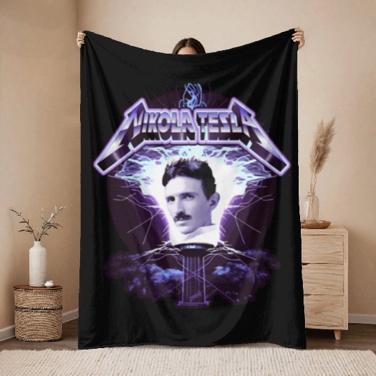 Nikola Tesla Heavy Metal Electricity by gnarly Throw Blankets