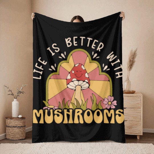 Cottagecore Mushroom Aesthetic Nature Conservation Throw Blankets
