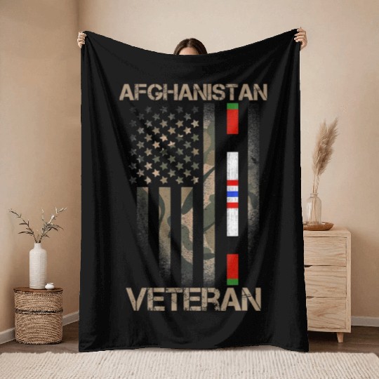 Afghanistan Veteran American US Flag Proud Army Mi Throw Blankets