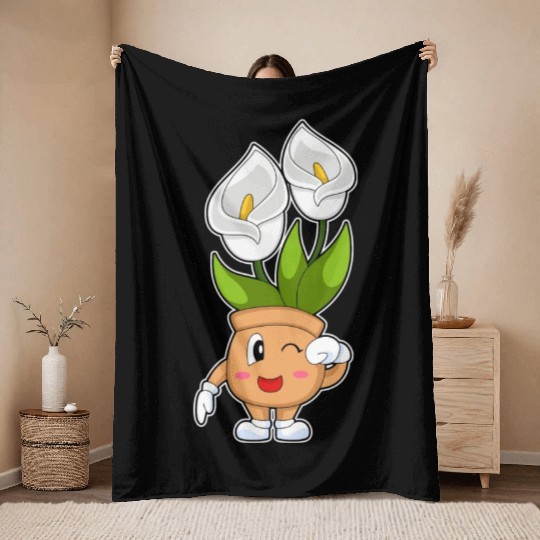 Plant Pot Calla Lily Flower Throw Blankets