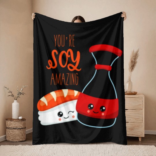 Modern Unique Japanese Sushi Sashimi Soy Throw Blankets