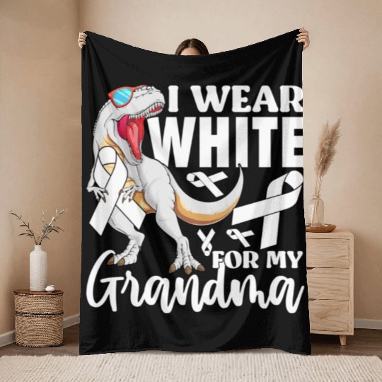I Wear White For My Grandma Lung Cancer Awareness Throw Blankets