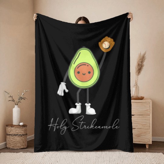 Holy Strikeamole Baseball Softball Avocado Throw Blankets