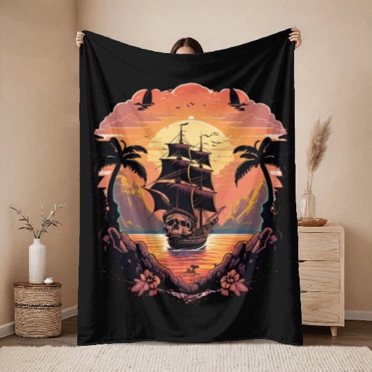 Skull Island Sunset Expedition Throw Blankets
