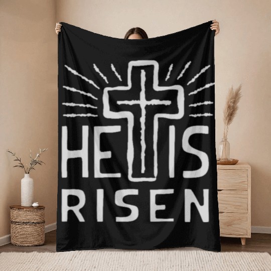 Christian Cross Easter He is Risen Throw Blankets