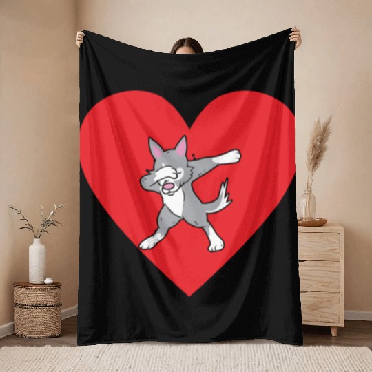 Siberian Husky Dog Dabbing I Love My Husky Throw Blankets