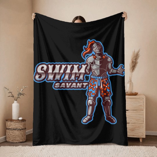 Swim Savant | Knight With Swim Trunks Throw Blankets