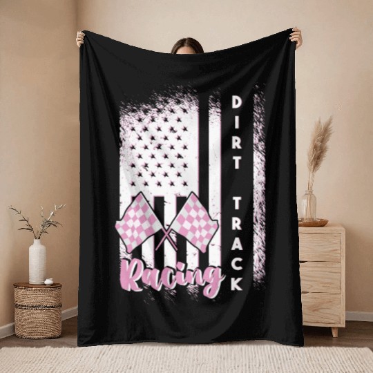 American Flag Race Racer Dirt Track Racing Throw Blankets