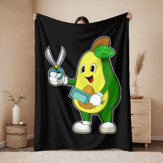 Avocado Hairdresser Scissors Comb Throw Blankets