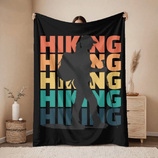 Hiking Female Hiker Retro Vintage Throw Blankets